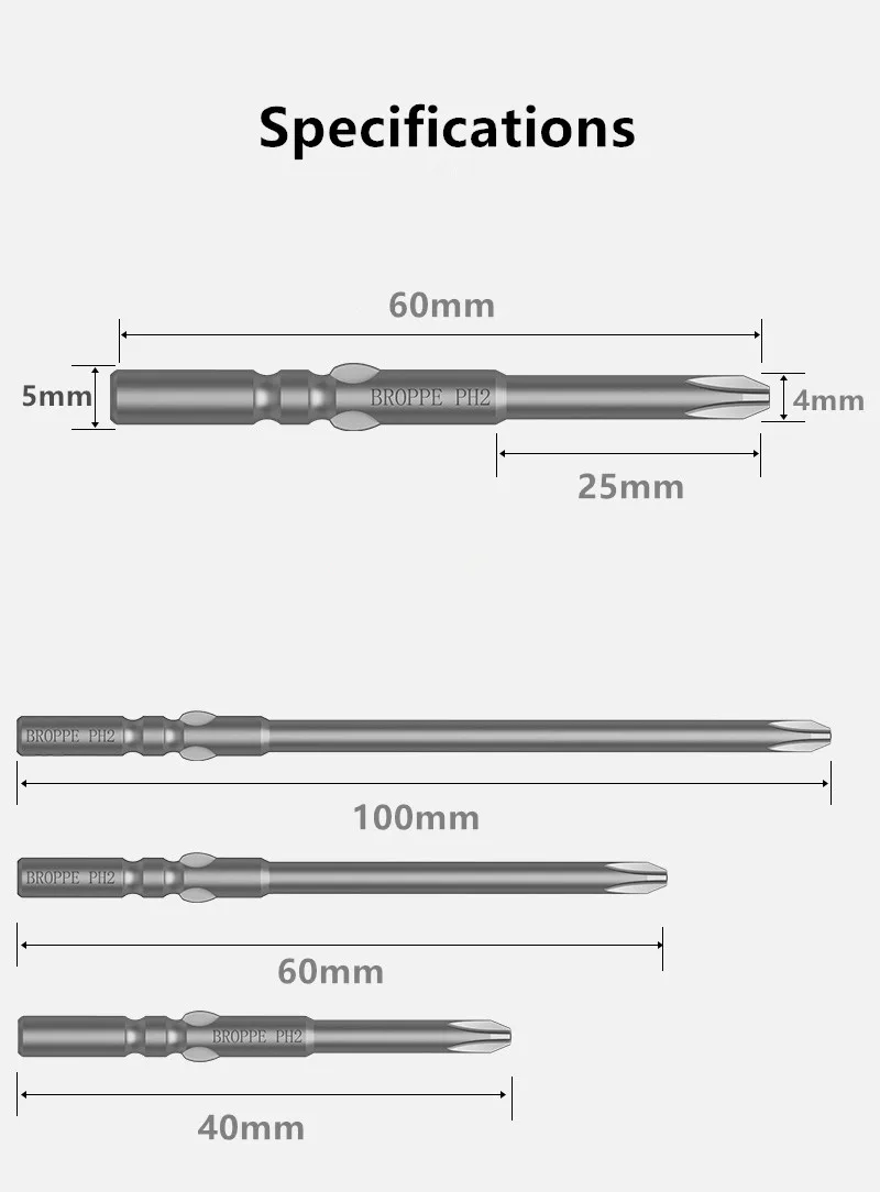 BROPPE 801 Kreuzschlitz-Elektroschrauber-Bit, S2-legierter Stahl, 5 mm runder Schaft, starker magnetischer Kreuzschraubendreher-Bit – Detail 4