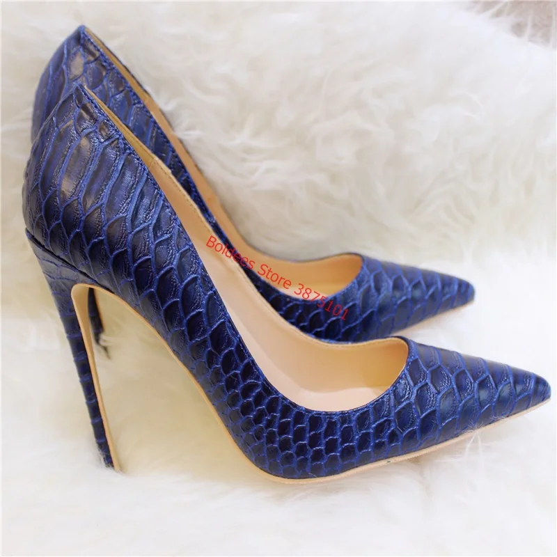 Brand Stilettos Blue Apricot Snake Printed Women Shoes High Heel 12cm 10cm 8cm Party Shoes for Women Pumps