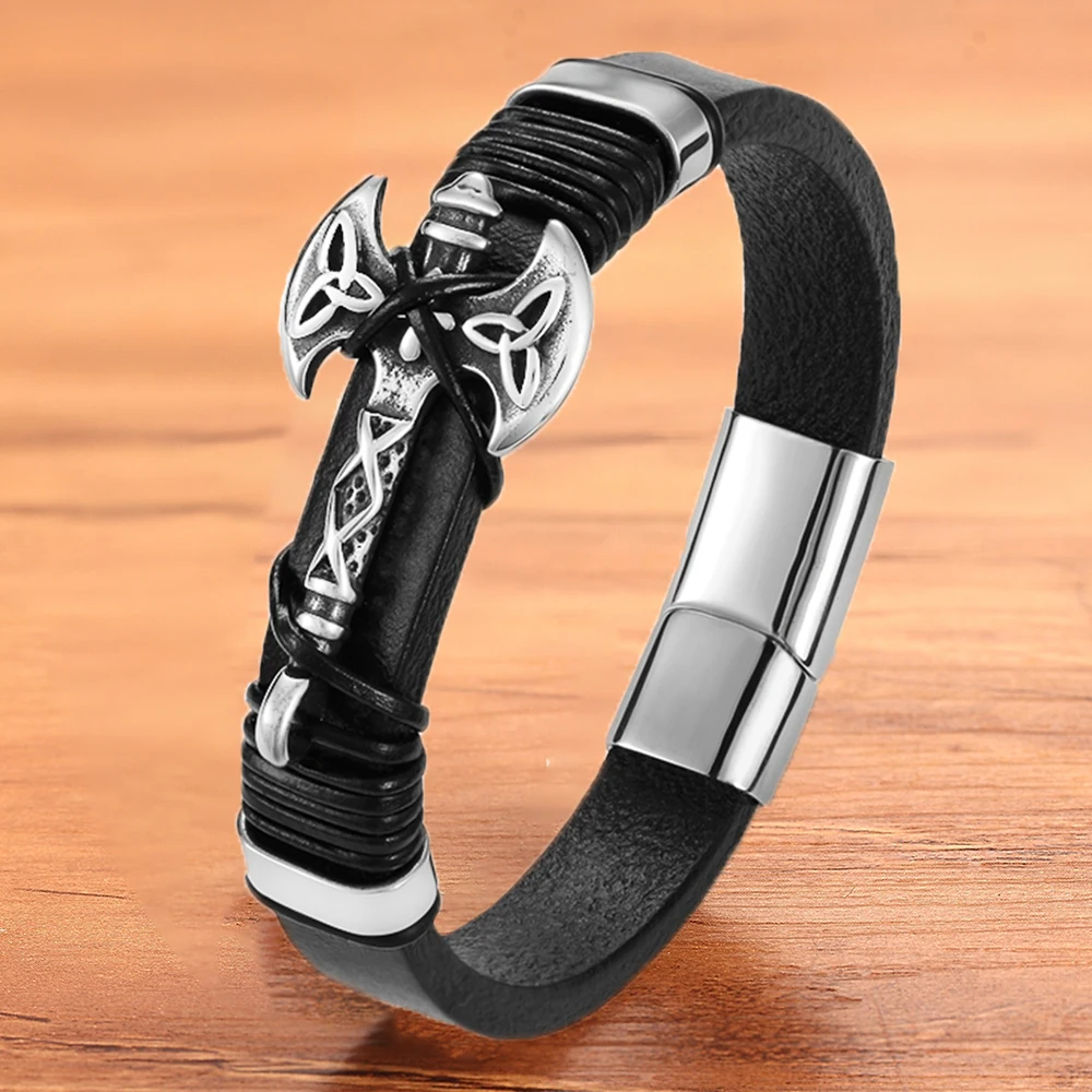 TYO Charm Fashion Weapon Aamy Axe Bracelet Men Leather Manget Armwrist Wristband Bangles Jewelry Accessories Dropshipping