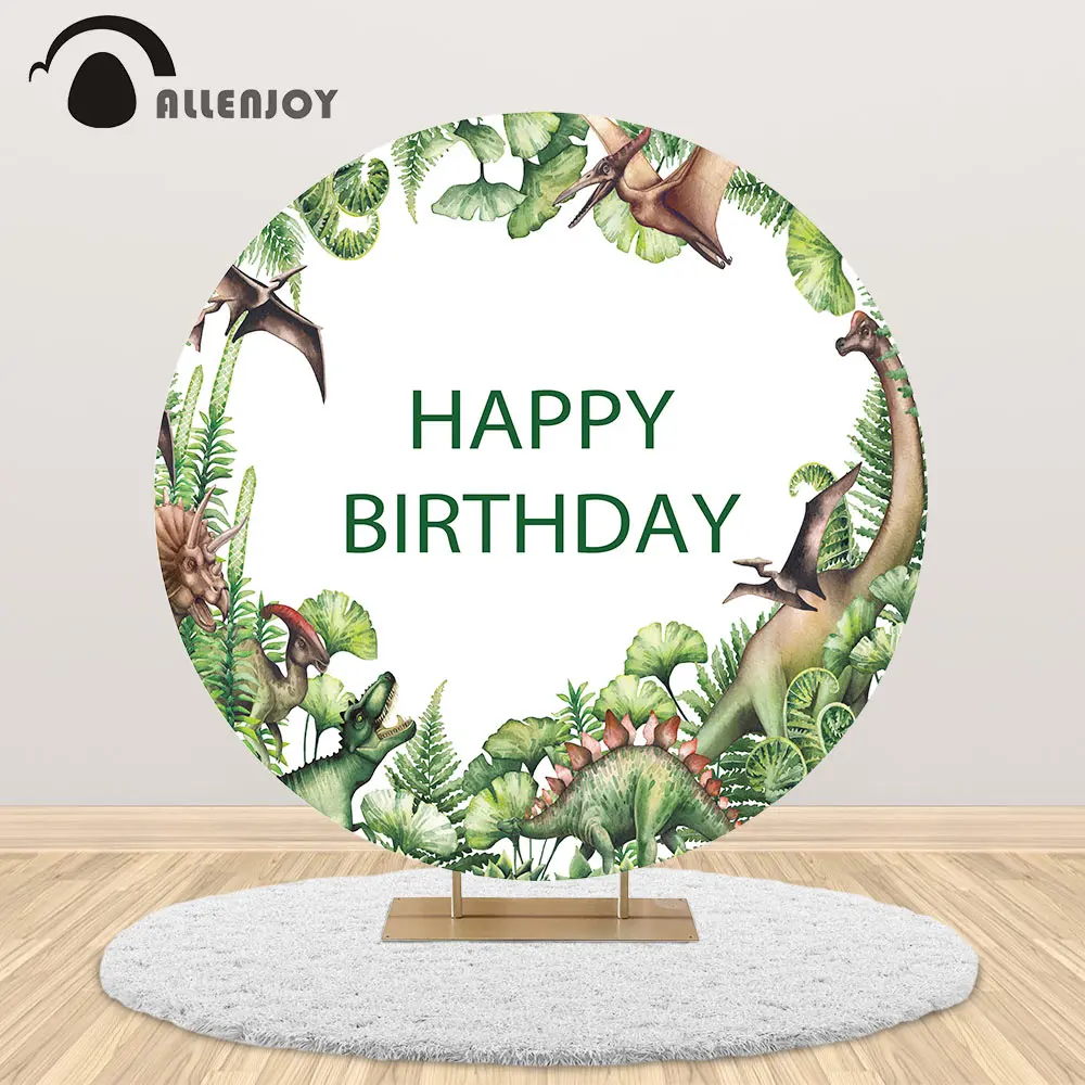 Allenjoy Safari Party Round Background Circle Backdrop Cover Birthday Party Baby Shower Dinosaur Tree Jungle Wallpaper Photozone