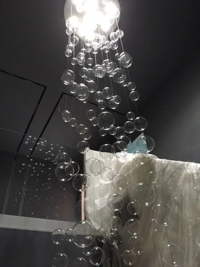 Nordic Style Hand Blown Glass Bubble Pendant Lamp LED Stair Chandelier Long Living Room Hotel Lobby Art Decoration