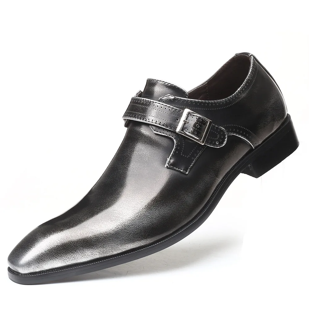 Italian Fashion Shoes Men Dress Shoes Genuine Leather Slip On Man Formal Suit Footwear with Buckle Shoes