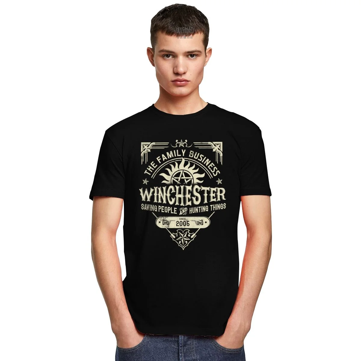 Hip Hop Supernatural Winchester Business T Shirt For Men 2020 New Design T-Shirt Big Size Homme Tee Tops TV Show Tshirt Merch