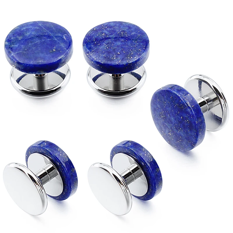 Trendy Tuxedo studs for Men, 5Pcs/Set Round Natural Blue Sand Stone Studs High Quality Fashion Gift for Wedding