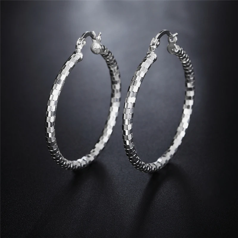 DOTEFFIL-925 Sterling Silver Circle Hoop Earrings para Mulheres, Charme Jóias, Quadrado, Noivado, Casamento, Lady, Melhor Presente, Moda, 40mm