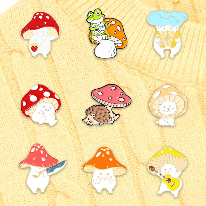 Mushroom family Enamel Pin Custom Animal and plant edible fungus Brooches Bag Lapel Pin Badge Plant Jewelry Gifts for children image 4