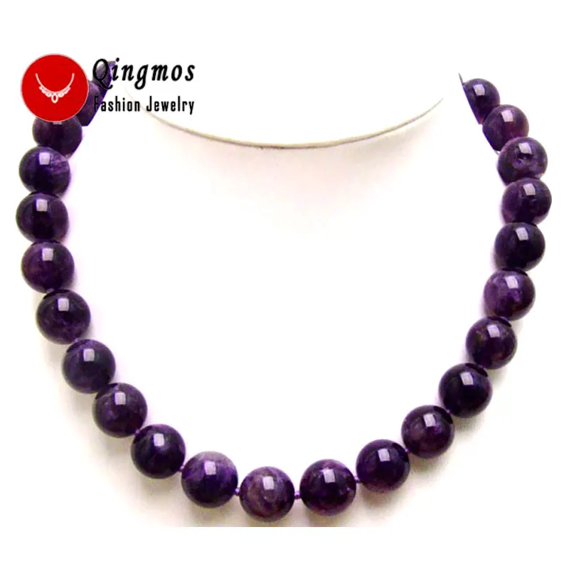 

Qingmos Natural Purple Amethyst Necklace for Women with 14mm Round Genuine GemStone Necklace 17" Chokers Jewelry Colar Nec5537