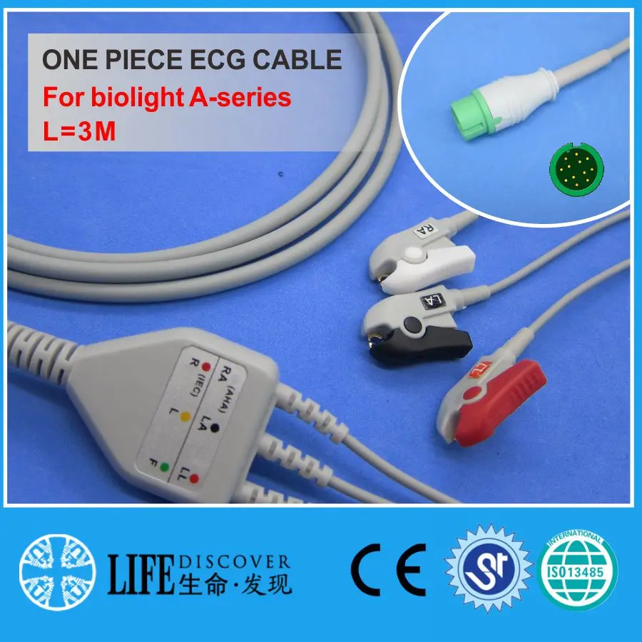 

ECG CABLE with 3 leadwires clip for biolight A-series patient monitor