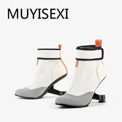 Front zip round toe 8cm strange high heel office lady daily wear fashion dating modern classic ankle boots HL325 MUYISEXI