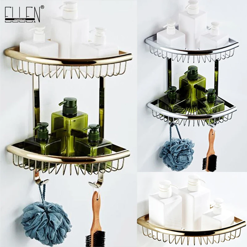 Luxury crystal brass gold bathroom shelves shampoo holder corner bath basket Bathroom Accessories bath hardware EL30023