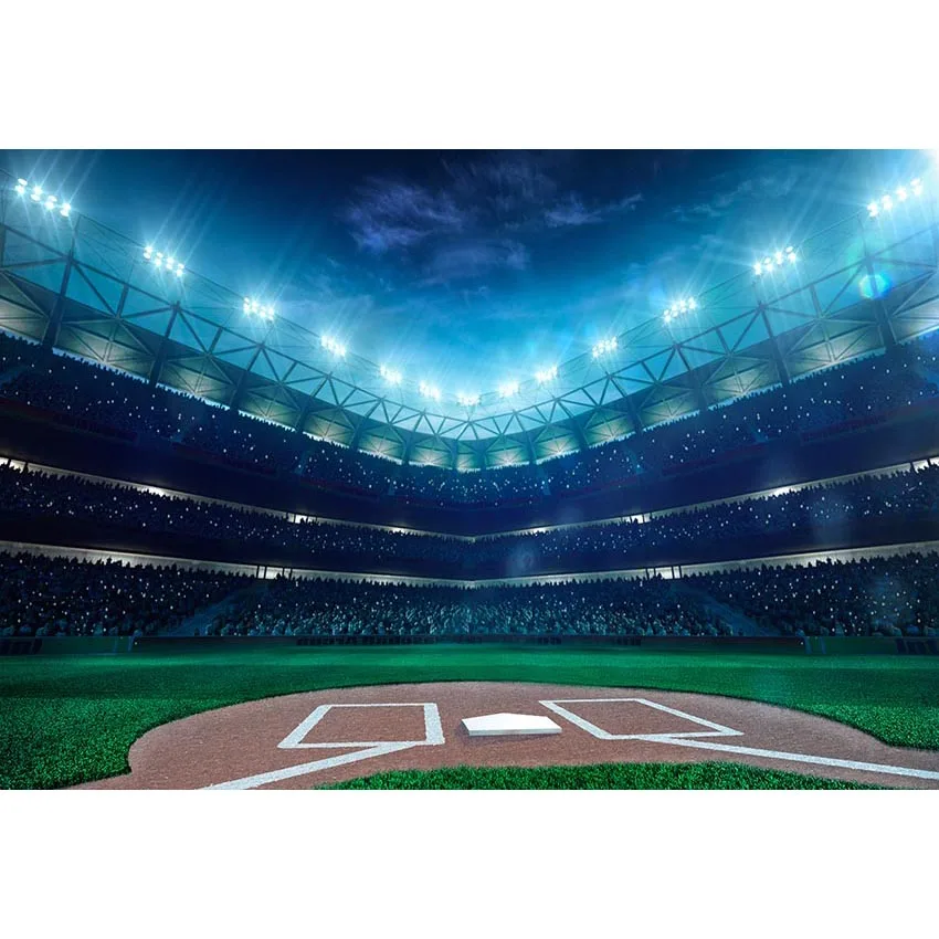 7x5FT  Professional Baseball Grand Arena Night Blue Spotlights Spots Custom Photo Studio Backdrop Background Vinyl 220cm x 150cm