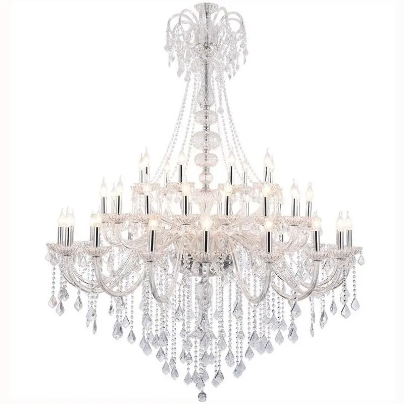 Led Ceiling Chandeliers Crystal Large Modern Lamp Living Room Glass Chandelier Lighting Hall Stairway White Silver image 5