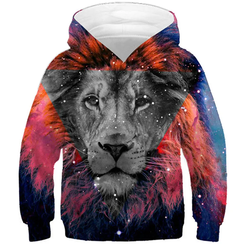 

2020 Children Fashion Hoodies Boy/Girl 3D Sweatshirts Print Harajuku Animal Colorful Lion Star Hooded Tops Kids Pullover Clothes