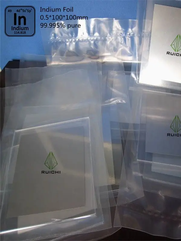 Indium Foil 0.5*100*100mm RUICHI 99.995% Pure Indium Foil Metal Sheet