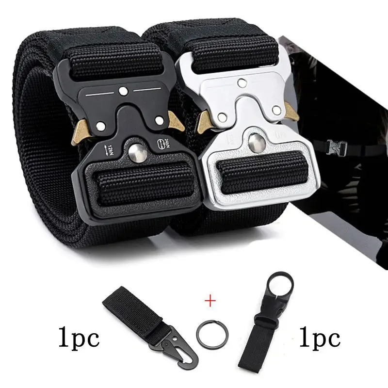 

2pcs Belt For Jeans Plus Size Tactical Belt Metal Quick Release Buckle Adjustable Waist Belts Black Sivler Buckles