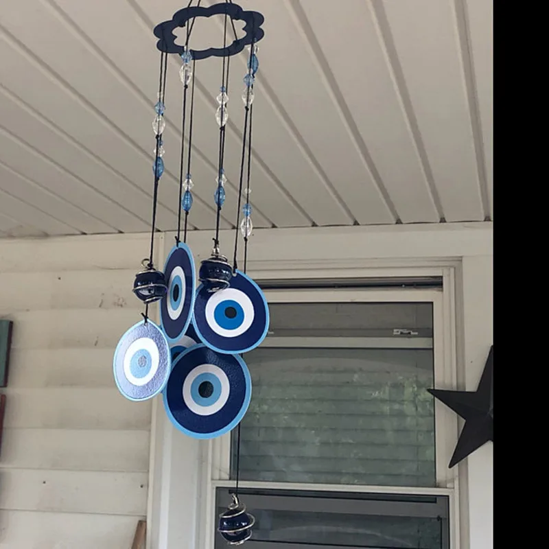 H&D Turkish Wind Chimes Blue Turkey Evil Eye Amulet Protection Wall Hanging Home Garden Decoration Blessing Gift Lucky Pendant