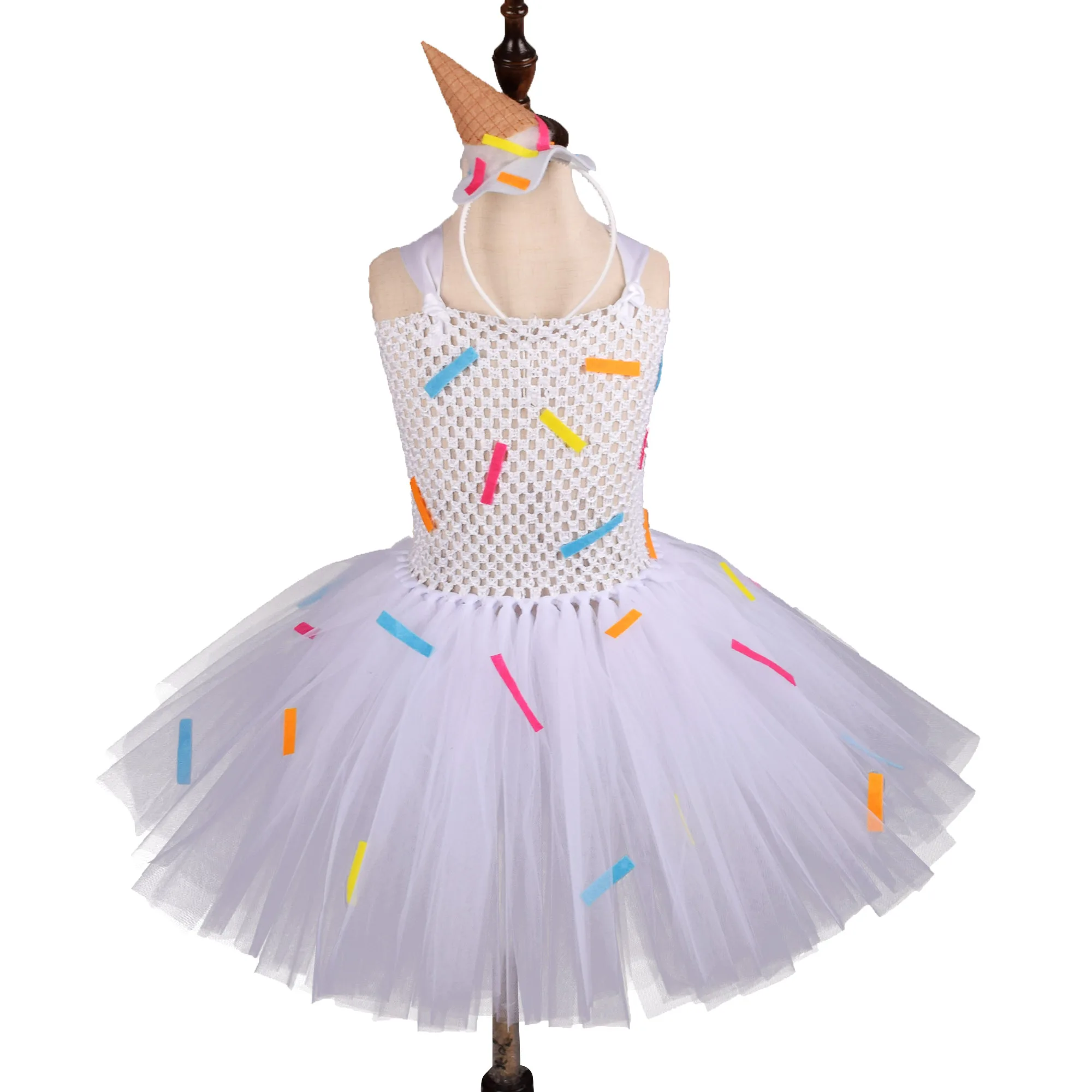 White Candy Dount Tutu Dress for Girls Birthday Party Costume Kids Dance School Performance Halloween Costume with Headband set