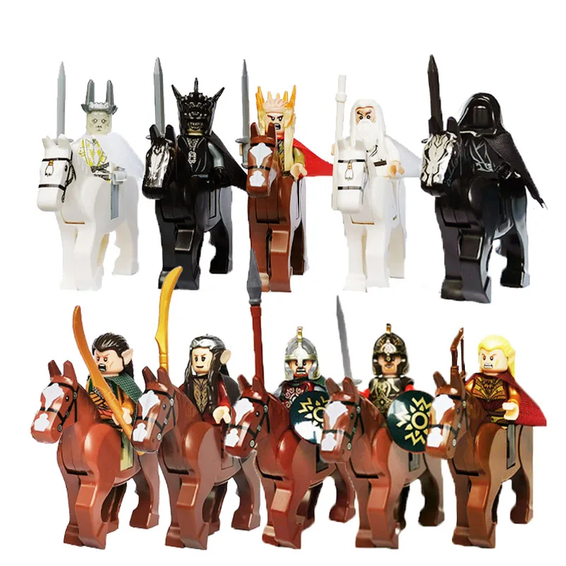 10 sets Kingdoms Castle King's Crown Knights Roman Solider Guard Army Figure With Bow & Horse building Block Set Children toys