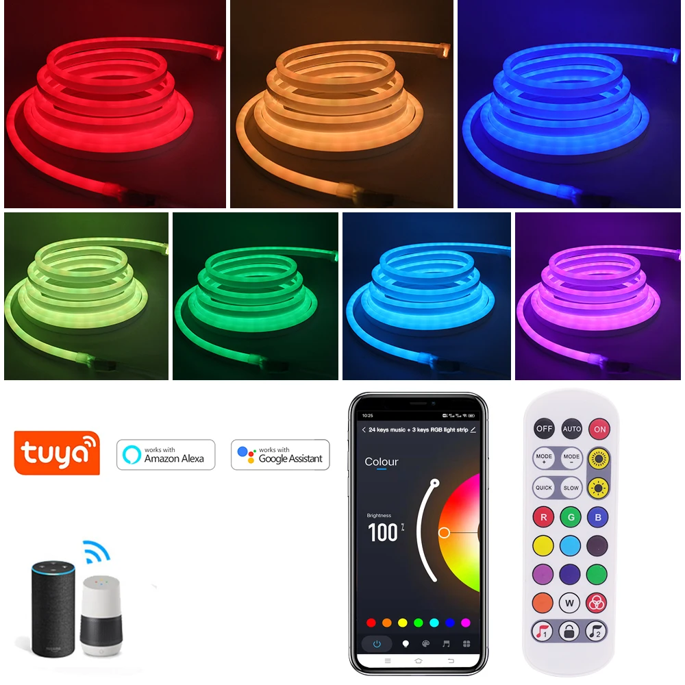 Tuya WIFI Flexible RGB Neon Strip 220V 110V APP Control Music Sync RGB Neon Sign Waterproof Outdoor Lamp for Alexa Google Home