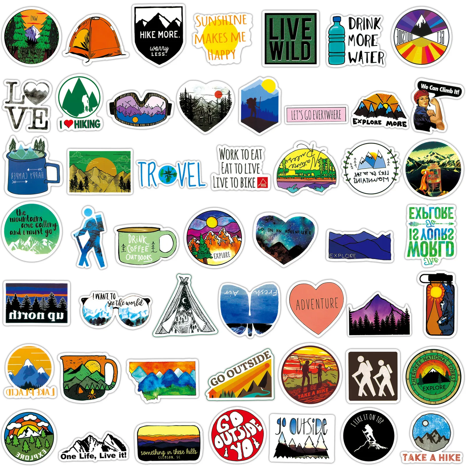 10/50/100pcs Travel Hiking Outdoor Wild Adventure Stickers Outside Camping Decal for Phone Laptop Luggage Bike Car Sticker