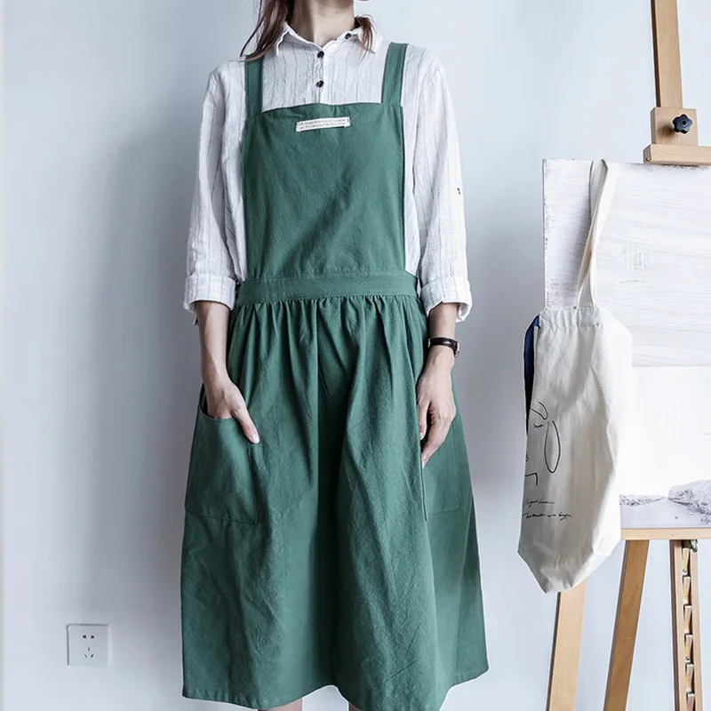 Nordic Simple Washed Cotton Florist Apron Home Baking Coffee Kitchen Apron Garden Flower Shop Apron For Woman Uniform Lady Dress