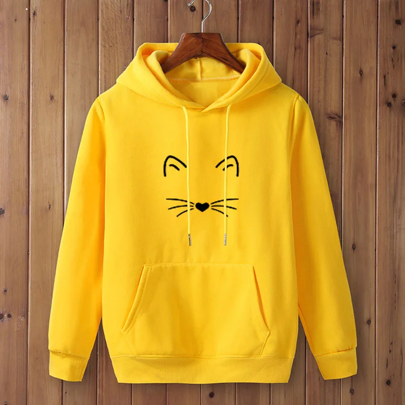 

Harajuku lovely Cat Face Print autumn and winter cute hoodies for women funny Casual hoodies Sleeve long Sleeve clothing Kawaii