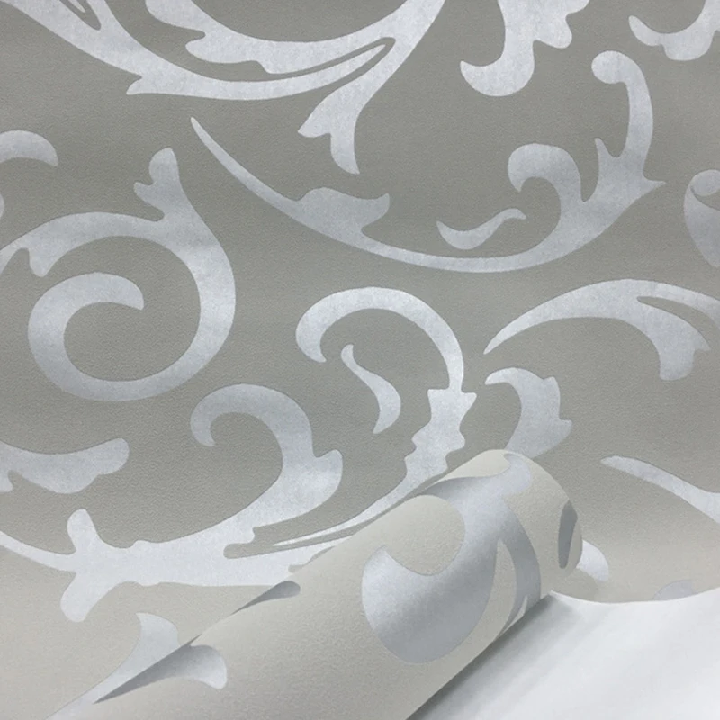 Victorian Damask Embossed Wallpaper Roll, Wall Coverings, Silver Floral, Luxury, Loquat Leaf, Home Decor