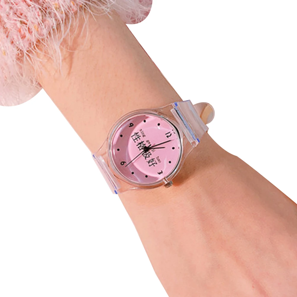 Fresh Color Girls Chinese Character Round Dial Silicone Band Quartz Wrist Watch Ladies Dress Watches Gift Luxury