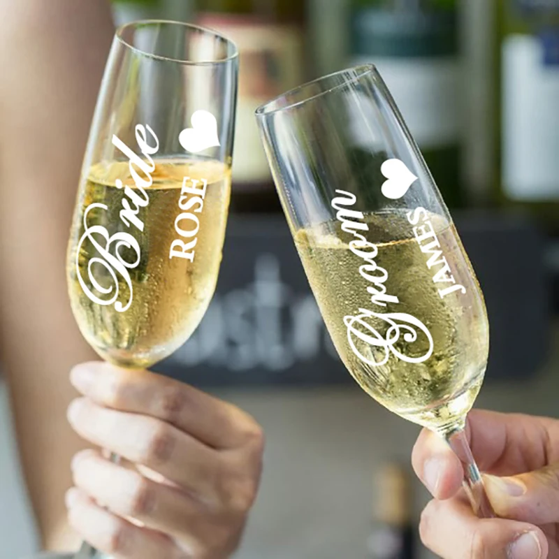 Set of 2 Personalized Custom Groom Bride Wedding Party Champagne GlassToasting Anniversary Party Giftsfor Couple Champagne Glass