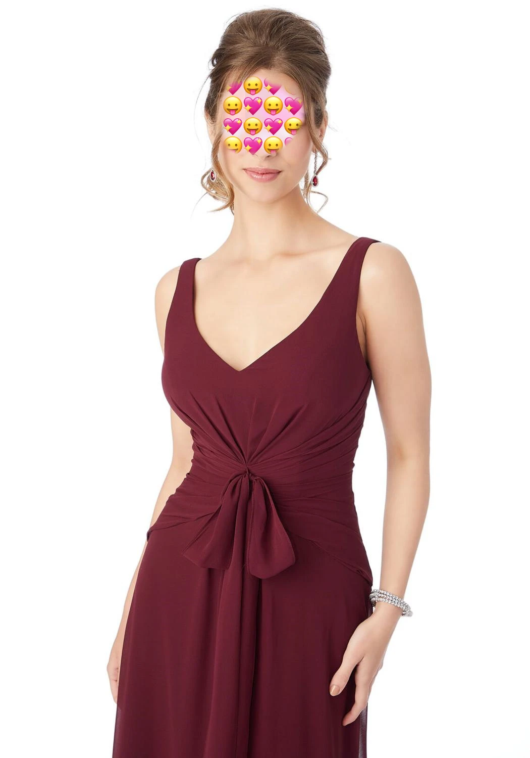 Robes de demoiselle d'honneur Sexy col en V, robes formelles pour femmes en mousseline de soie bordeaux coupe A-Line pour fête de mariage 2020