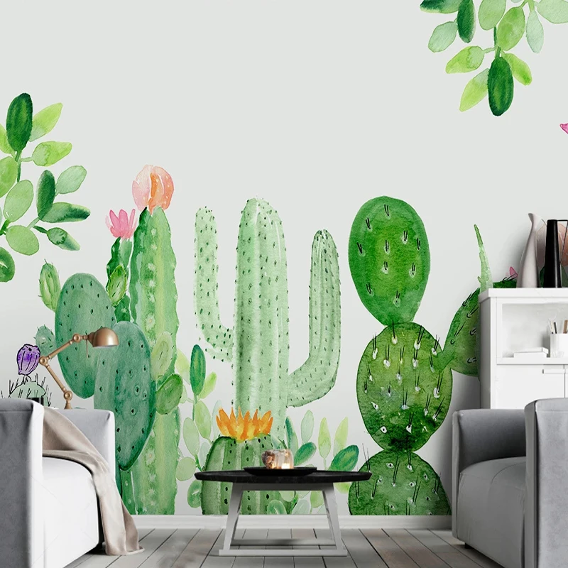 Custom Photo Wallpaper Modern 3D Hand Painted Cactus Tropical Plant Mural Living Room Bedroom Self-Adhesive Waterproof Stickers