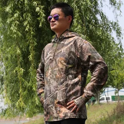 Summer Thin Quick-Drying Bionic Camouflage Long Sleeve T-Shirt Tops Male Hunting Fishing Hiking Sunscreen Hooded T-Shirts