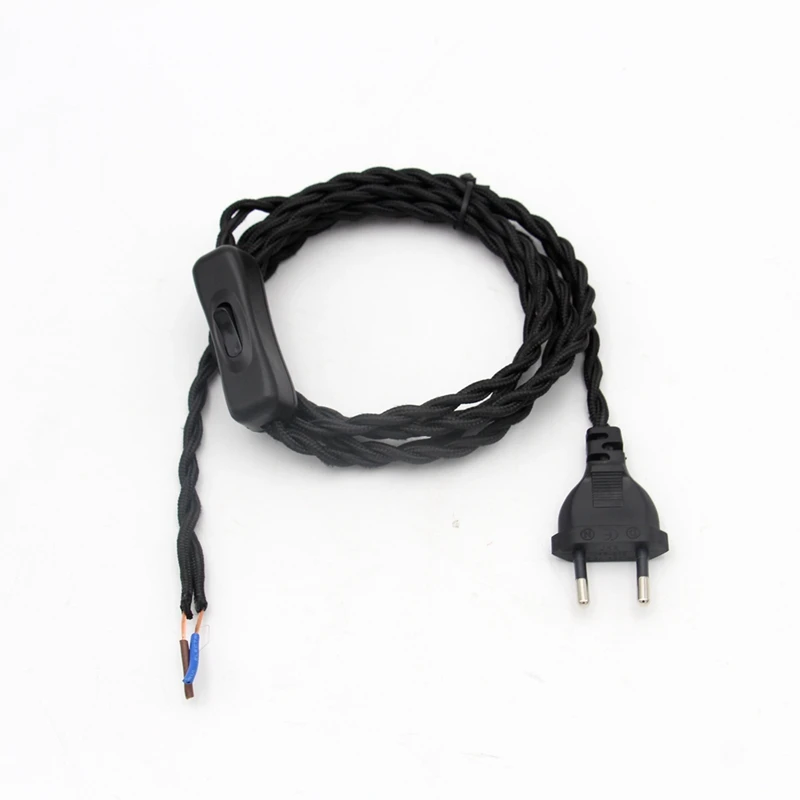 220-240V AC European Plug Power Cord Cables With on off Switch Vintage Fabric Covered Electrical Wire Power Line