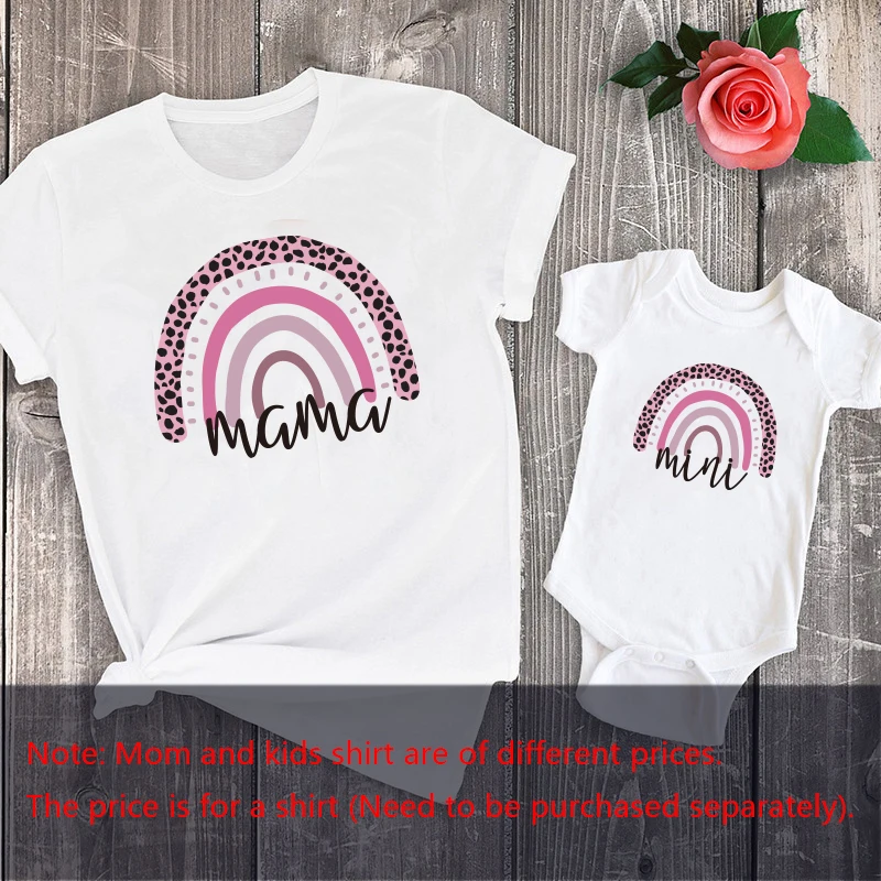 Mommy and Baby Romper Infant 0-24M Family Matching Cotton Clothing Summer Rainbow Mama and Mini T-Shirt Cute Print Tops