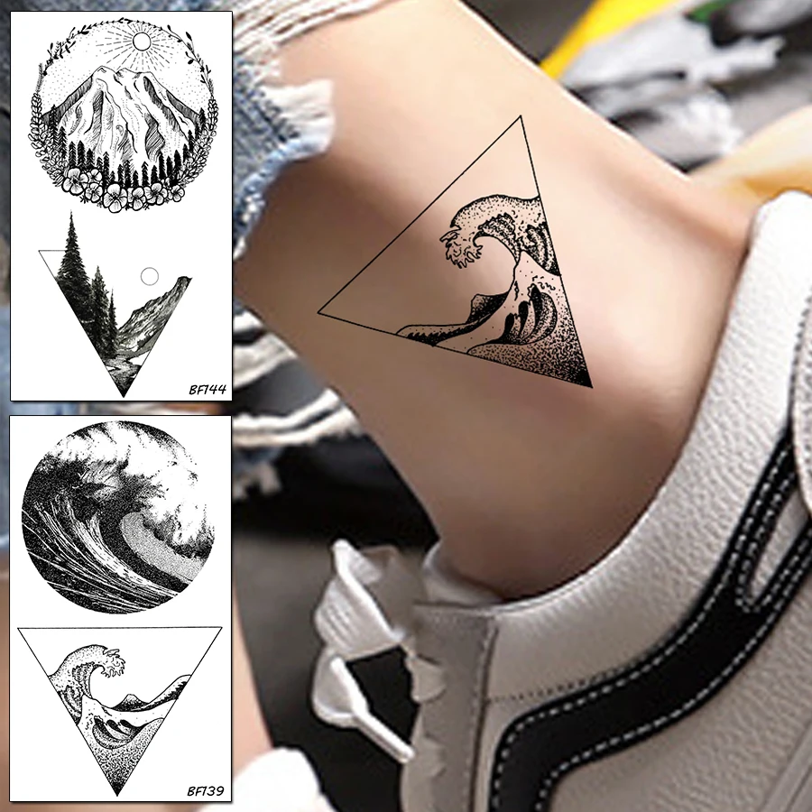 Small Triangle Ankle Surfing Black Men Temporary Tattoos Sticker Women Arm Tattoo Waterproof Fake Tatouage Body Art Tatoos