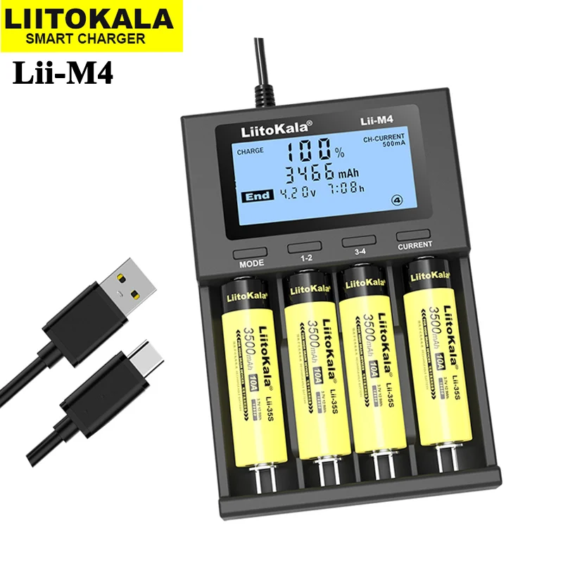 LiitoKala Lii-M4 wyświetlacz LCD uniwersalna inteligentna ładowarka pojemność testowa dla 3,7 V 1,2 V 18650 26650 21700 18500 20650 AA AAA