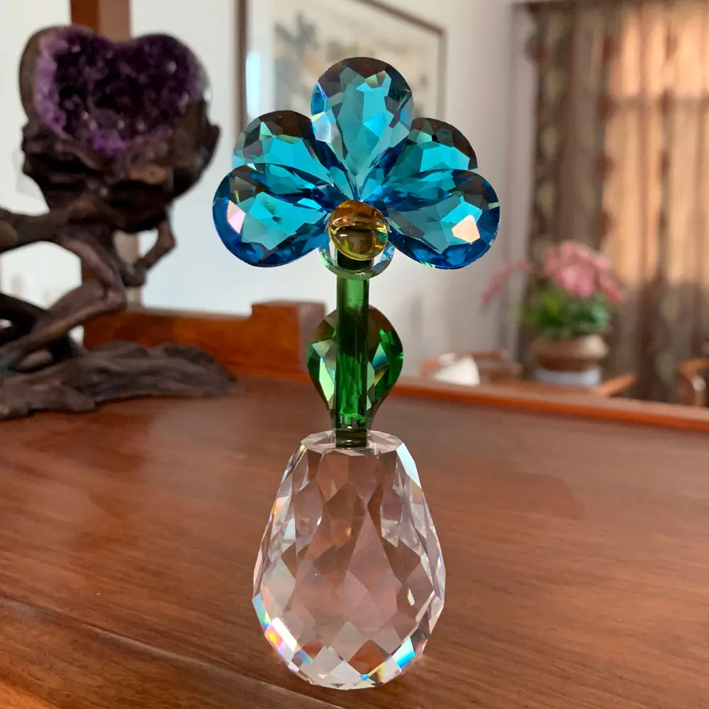 Crystal Orchid Flower Figurine Glass Eternal Flower Sculpture Ornament Beautiful Flower For Love Home Table Wedding Decor
