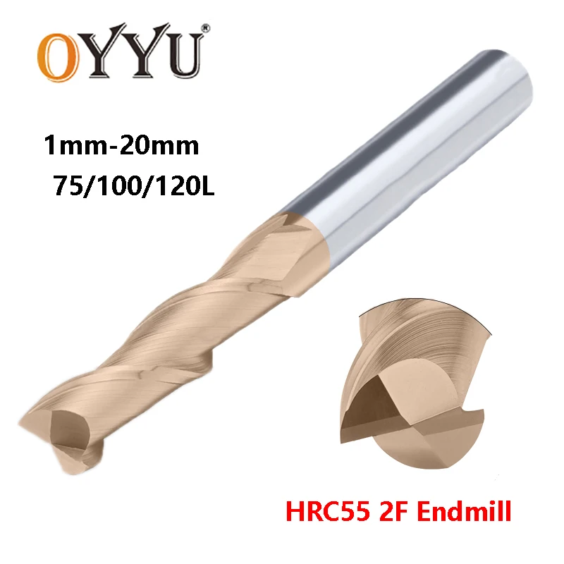 OYYU HRC55 Tungsten Steel Extended Router Bit 2 Flute 75 100 120 Long End Mills CNC Turning Tools Cutting Milling 1mm to 20mm