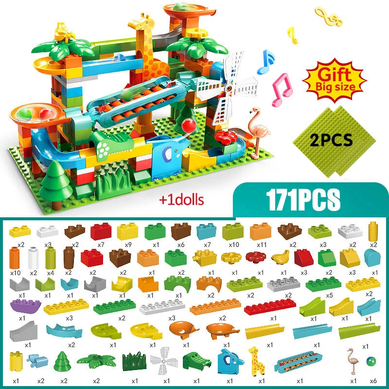 171-269Pcs Marmeren Ras Run Big Size Blok Bouwstenen Trechter Dia Blokken Diy Educatief Baksteen Speelgoed voor Kinderen Gift