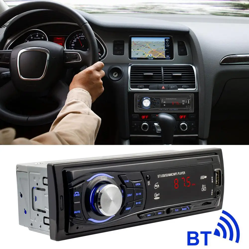 12V Car Wireless Stereo Mp3 Player Bluetooth FM Transmitter FM Radio 1 DIN SD USB AUX MP3 Player Active Subwoofer Player FM1 FM2