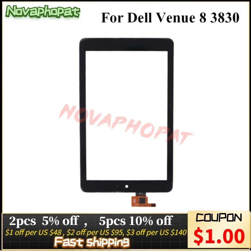 

Novaphopat Black Touchpad For Dell Venue 8 3830 Touch Screen Digitizer Glass Sensor Outer Front Panel + Tracking