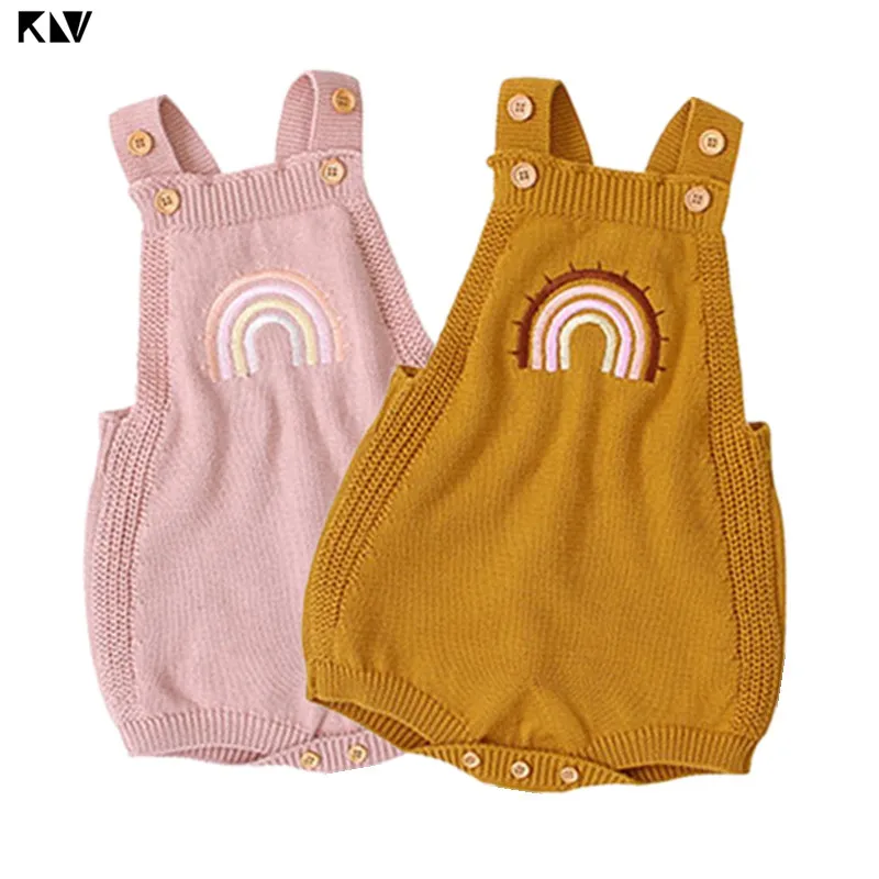 

Baby Sleeveless Knitted Rompers Bodysuits Autumn Newborn Boys Girls Rainbow Pattern Jumpsuits Clothes 0-24Months Toddler Costume