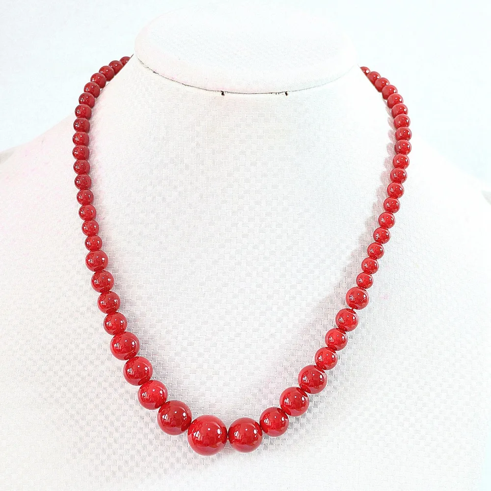 Fashion artificial red coral 6-14mm round beads necklace charms women elegant gifts chains rope jewelry diy 18inch B666