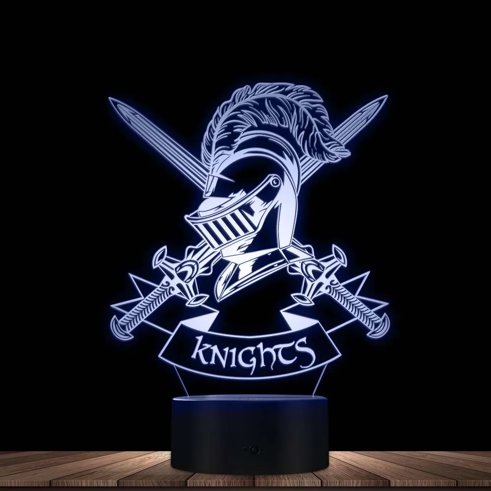 

Knights LED Acrylic Visual Table Light Vintage Middle Ages Chivalry Inspired 3D Glowing Illusion Night Lamp Gift To Boys Decor