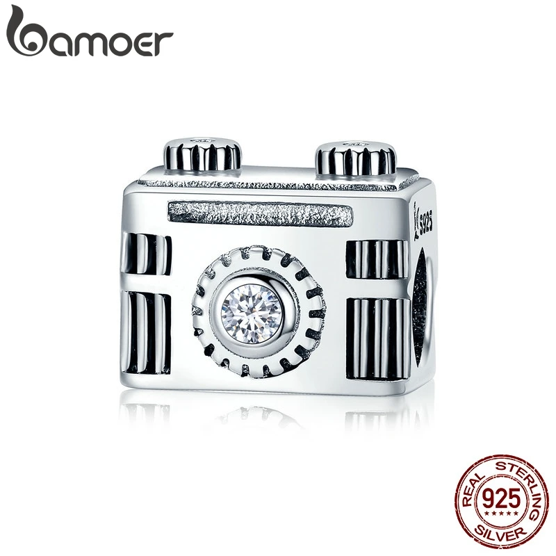 

BAMOER Original 925 Sterling Silver Sentimental Snapshots Camera Charm Fit Bracelet & Necklace Black Enamel DIY Jewelry SCC516