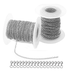 10m Stainless Steel 2.5/3/4mm Extender Chains Link Necklace Bulk for Jewelry Making with 20 Lobster Clasps and 50 Jump Rings