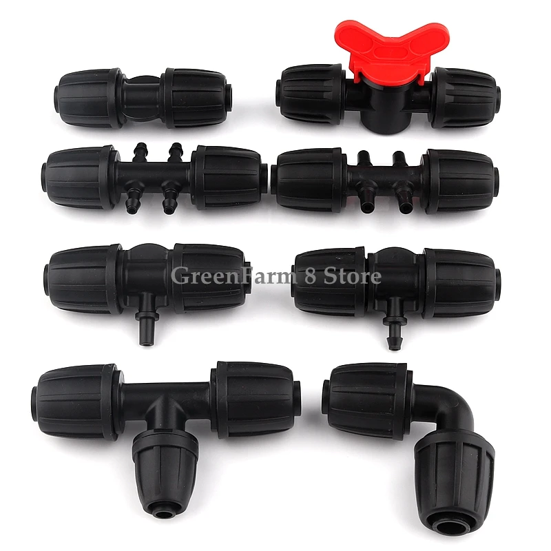 

5pcs 16mm PE Pipe Connectors with Lock Nuts Garden Irrigation System Connector Agricultural Watering Pipe Hose Fittings