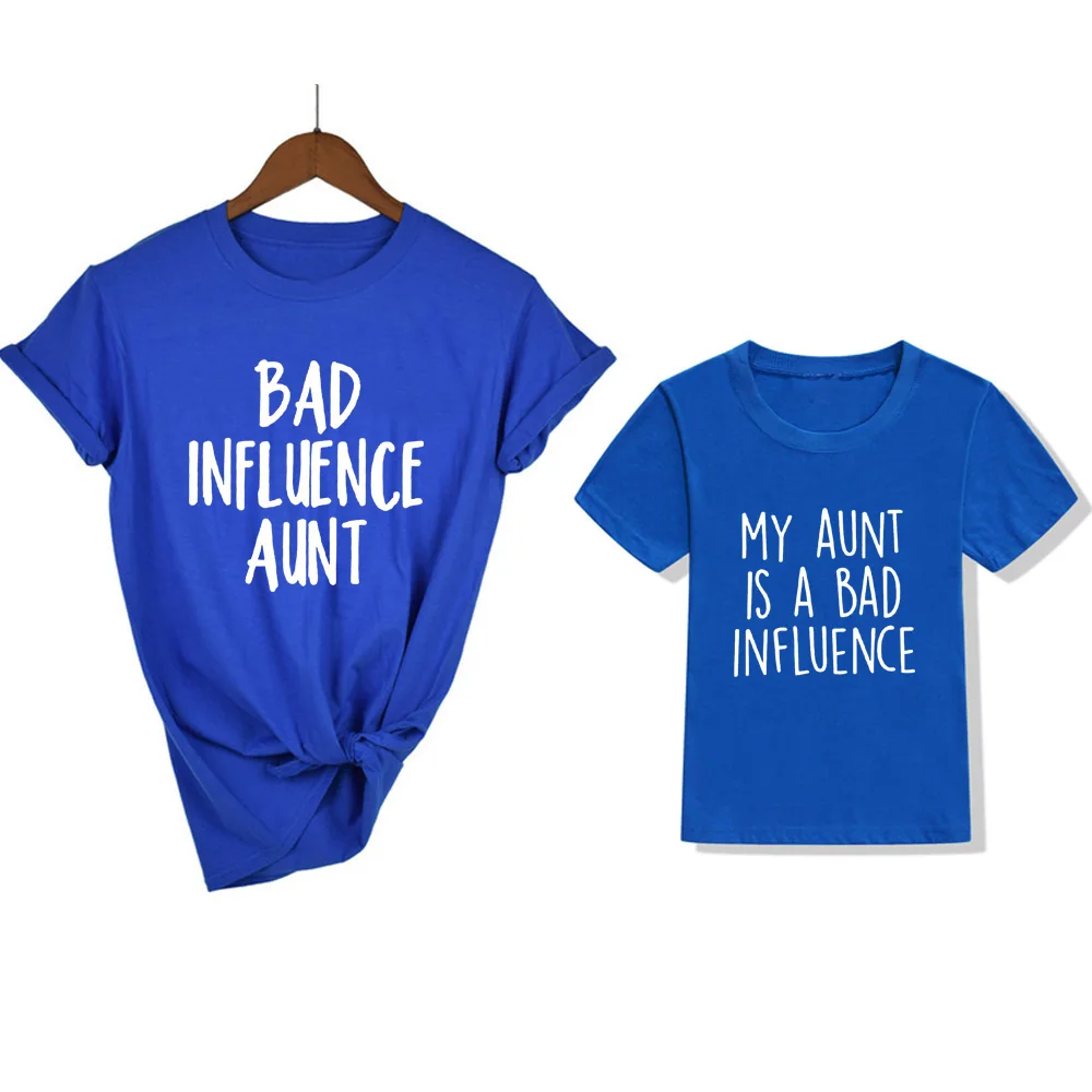 1pc My Aunt Is A Bad Influence and The Bad Influence Aunt  Family Look Black Summer Short Sleeve Matching Clothes Cool Style