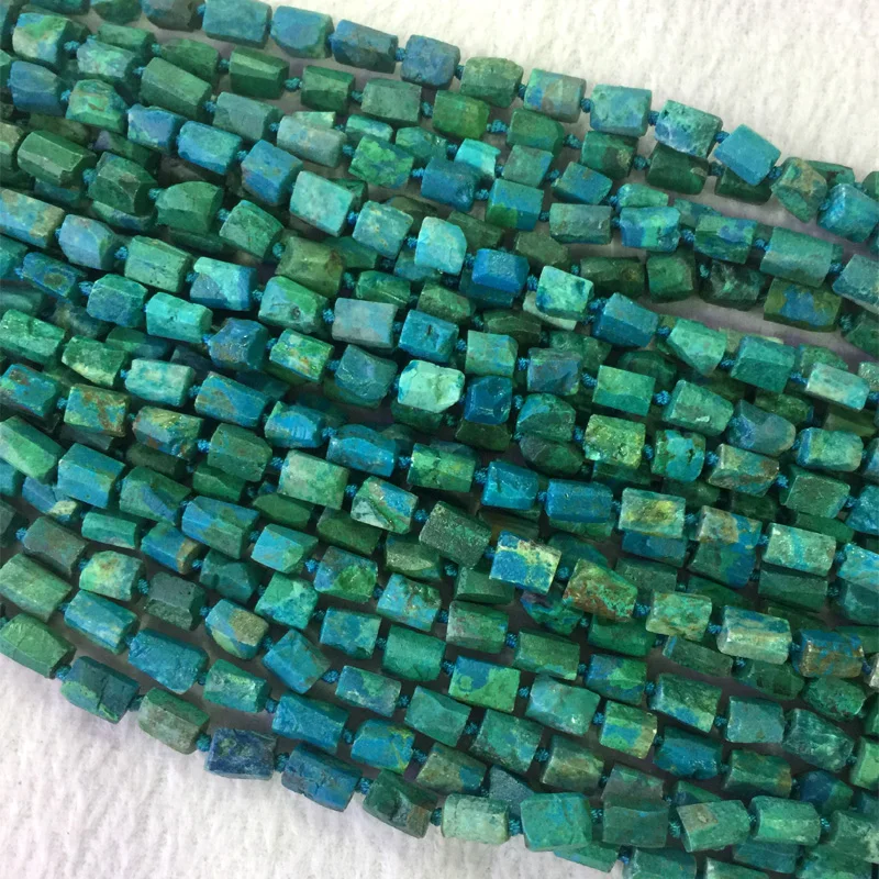 Natural Genuine Raw Mineral Green Blue Chrysocolla Rough Matte Faceted Nugget Free Form Loose Beads 6-8mm 15