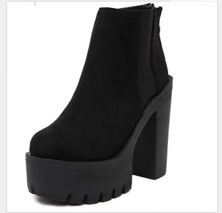 Autumn Fashion sexy round toe female boots Ankel Boots Women High heels Platform Shoes Wedges High Heels Black Women Boots